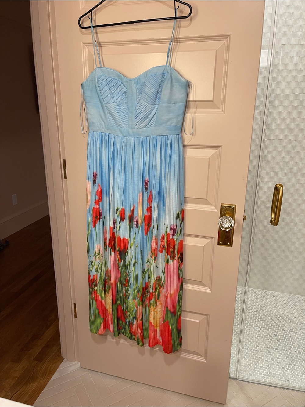 Karen Millen Light Blue Floral Pleated Midi Dress